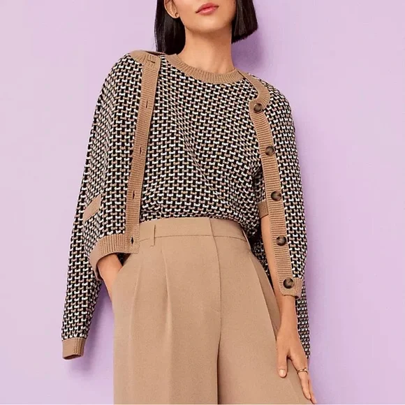 Ann Taylor Petite Geo Stitch Sweater Jacket - Picture 4 of 10